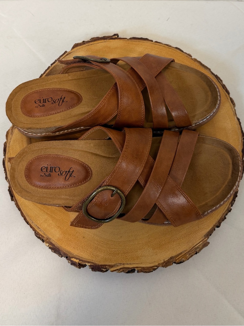 Eurosoft Comfort Brown Slide On Sandals Adjustable Hook & Loop Women’s Size 10